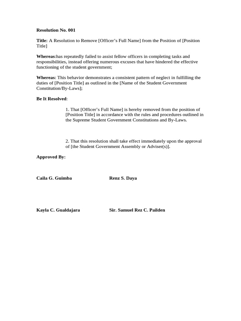 Resolution No 001 | PDF