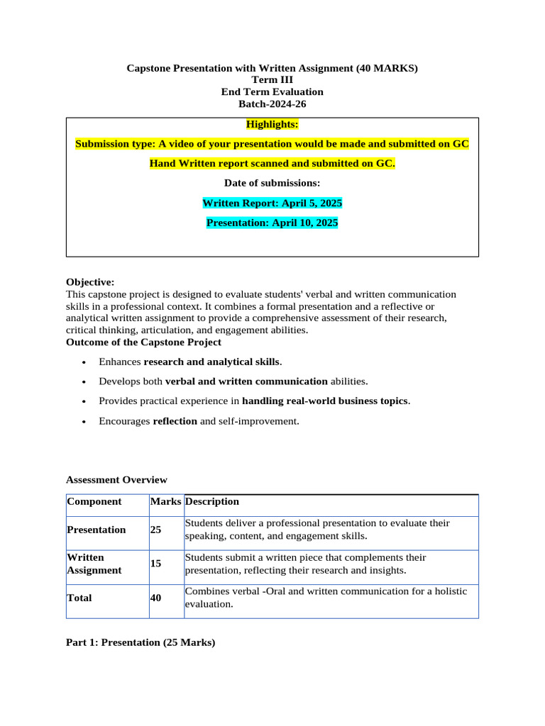 Capstone Presentation With Written Assignment | PDF | Communication ...
