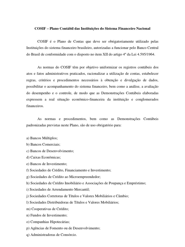 COSIF | PDF | Escrituração contábil | Relatório anual