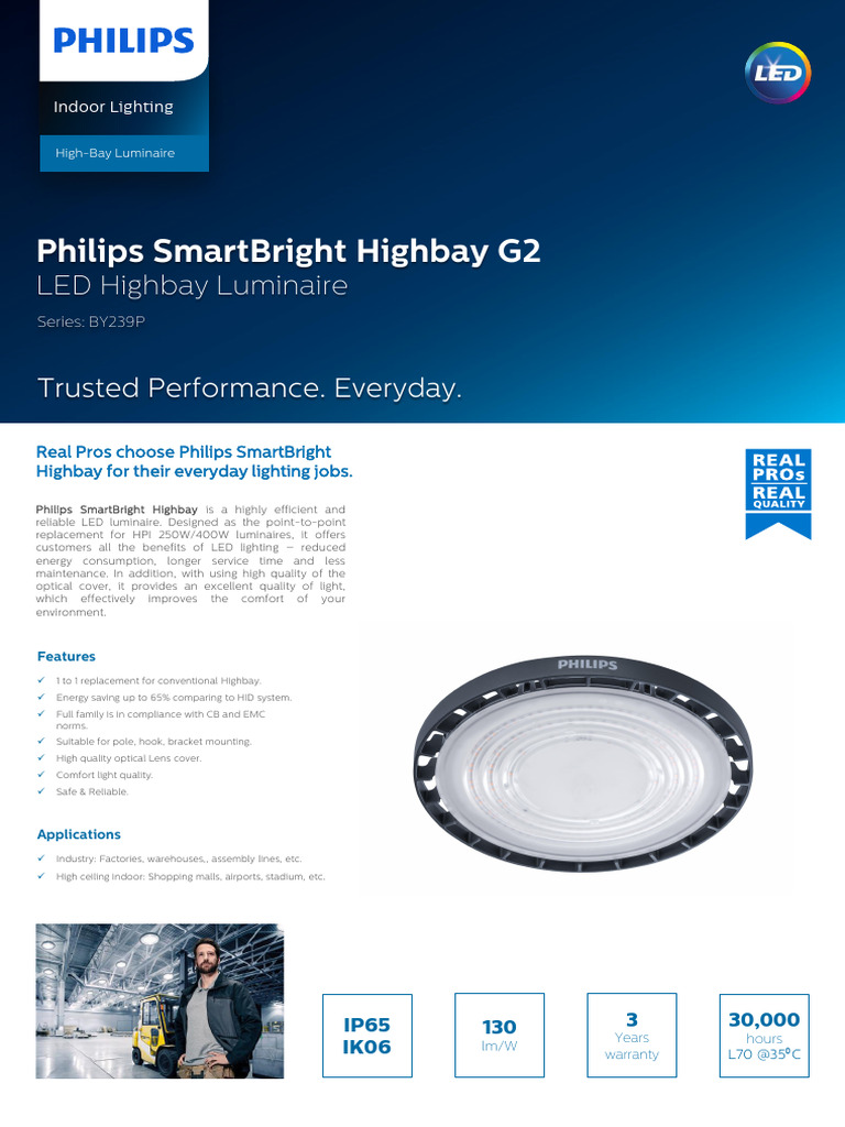 Philips SmartBright Highbay BY239P Overview | PDF | Lighting | Light ...