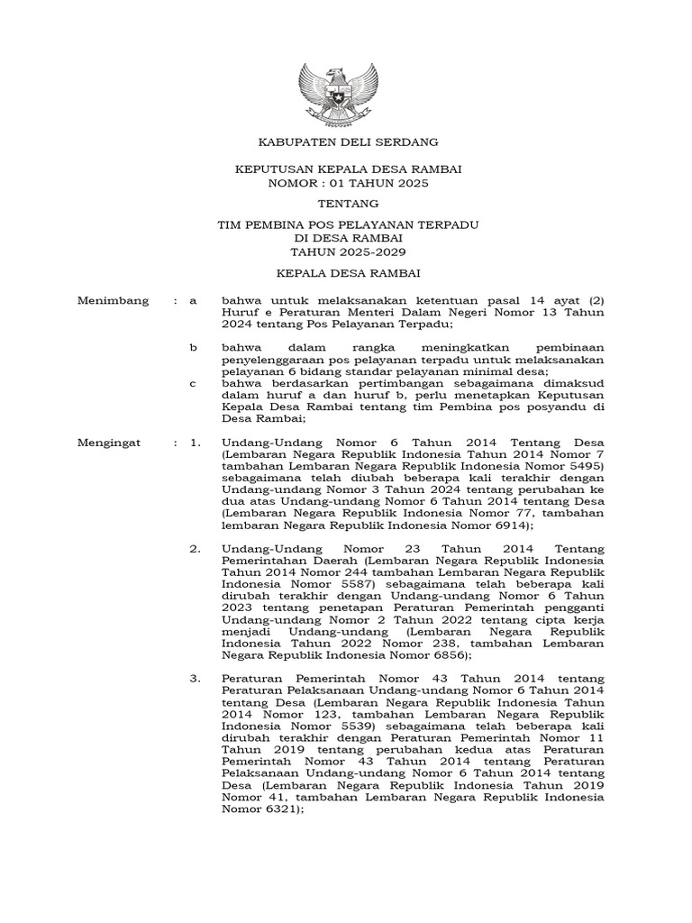 Tim Pembina Posyandu Desa Rambai 2025-2029 | PDF
