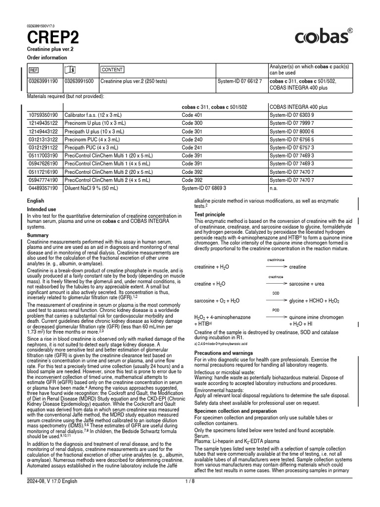 Creatinine Plus Test Overview | PDF | Creatinine | Medical Specialties