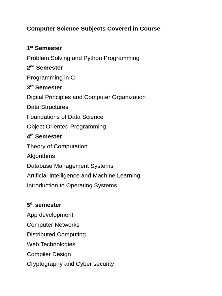 Core CSE Subjects Overview | PDF
