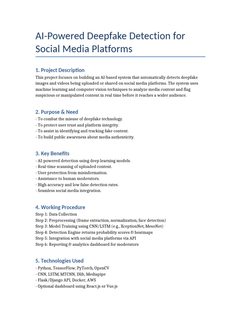 AI Deepfake Detection for Social Media | PDF