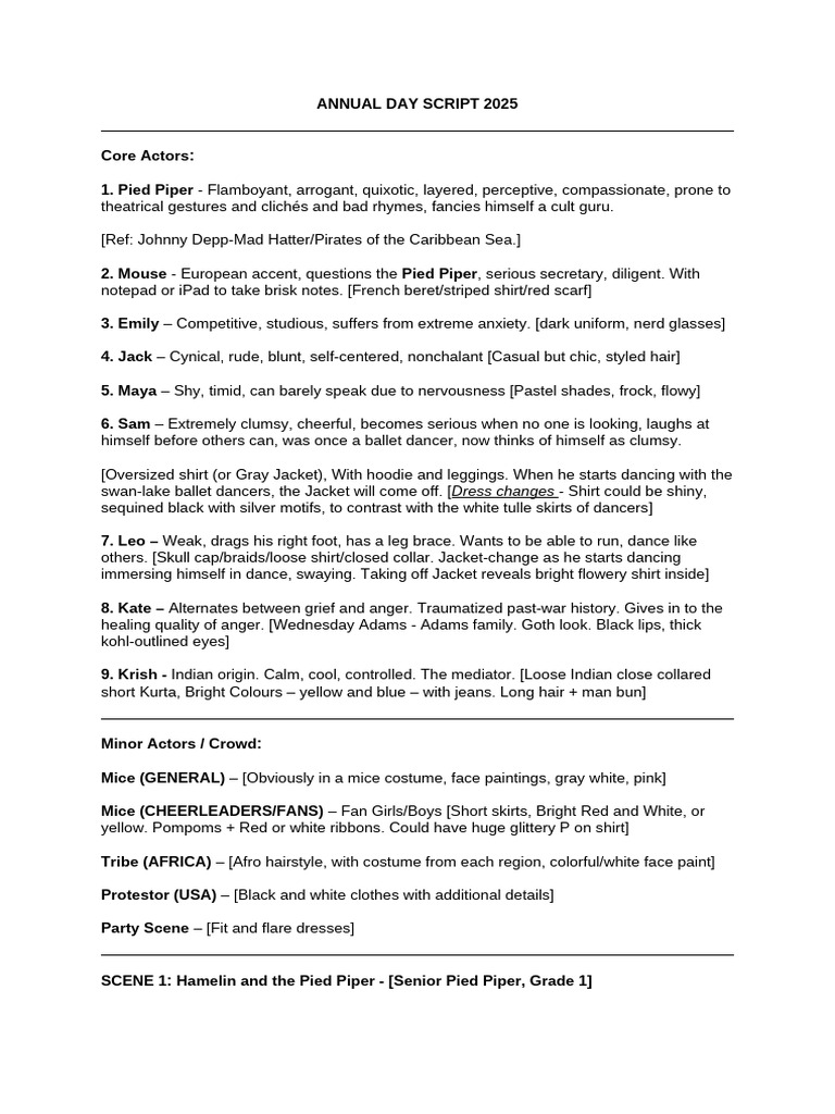 Pied Piper Annual Day Script 2025 | PDF | Dances