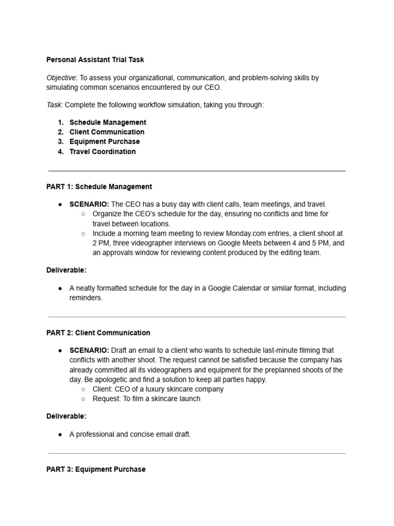 Personal Assistant Skills Assessment Task | PDF