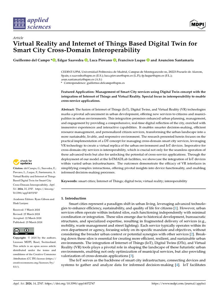 Virtual Reality and Internet of Things Based Digital Twin For | PDF ...