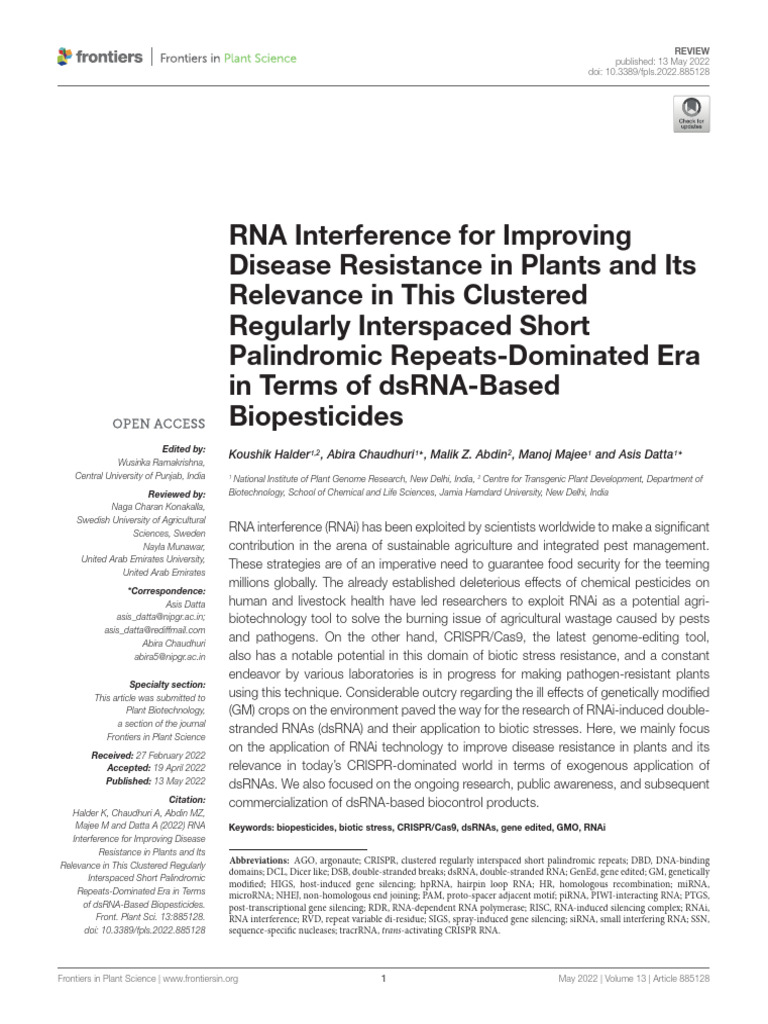 RNAi for Enhanced Plant Disease Resistance | PDF | Rna Interference ...