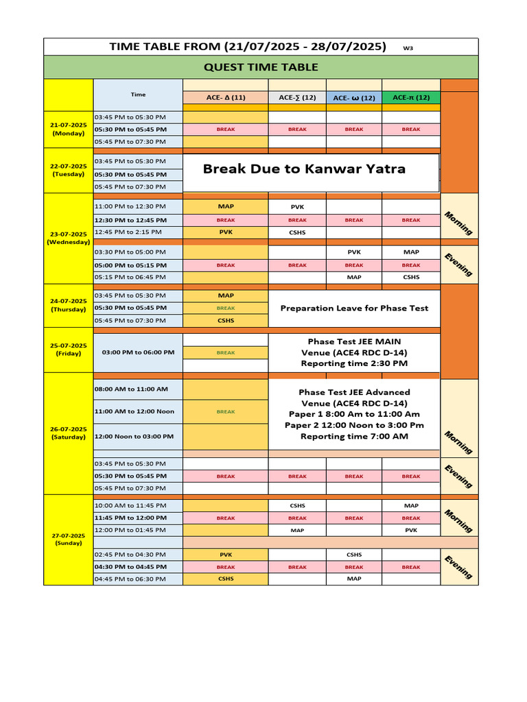 JEE Main & Advanced Timetable 2025 | PDF