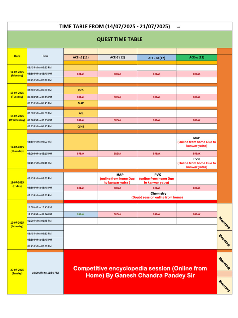 Weekly Online Class Schedule (Jul 2025) | PDF