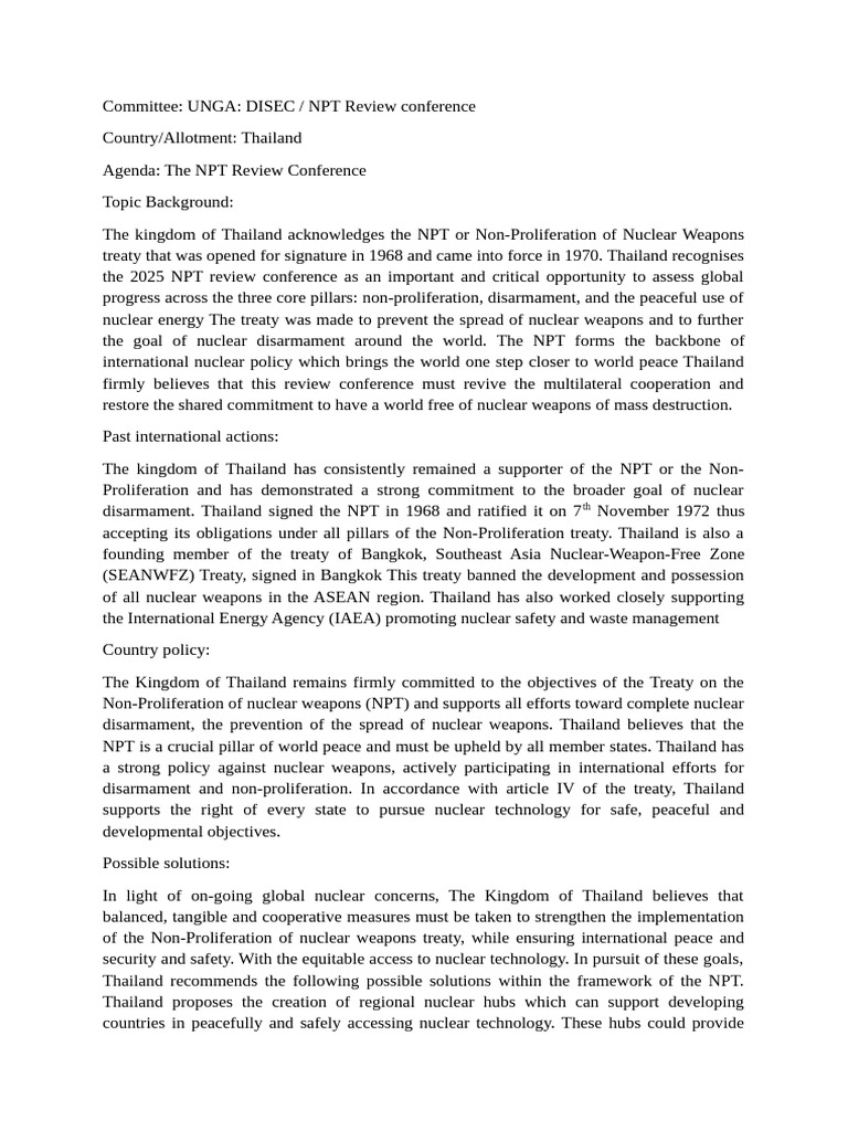 Thailand's Commitment to NPT Goals | PDF | Treaty On The Non ...