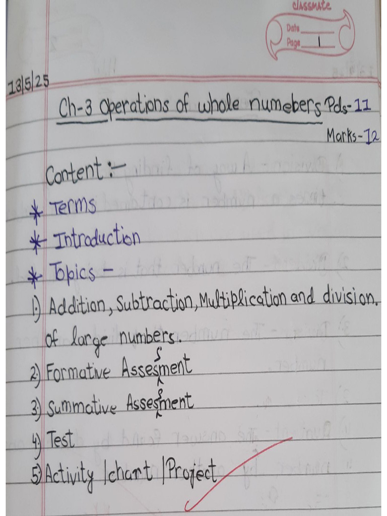 Maths Work Ch-3 Operations On Whole Numbers | PDF