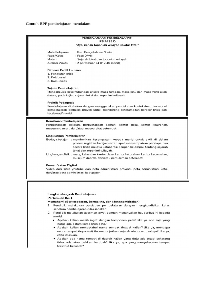 Contoh RPP Pembelajaran Mendalam | PDF