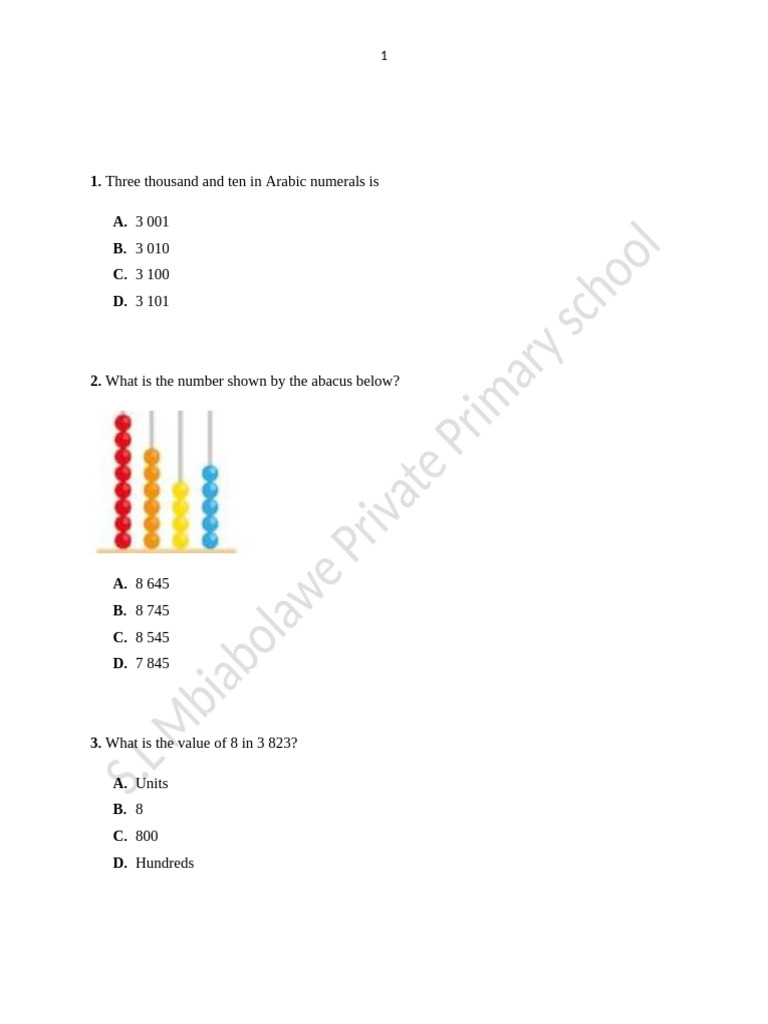 Maths Paper 1 Grade 4 020125 | PDF | Odds | Numbers