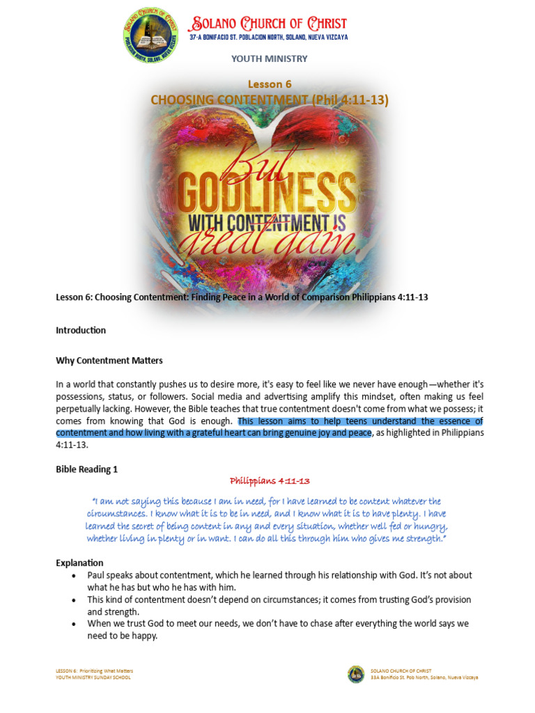 Choosing Contentment in Youth Ministry | PDF | Contentment | Gratitude