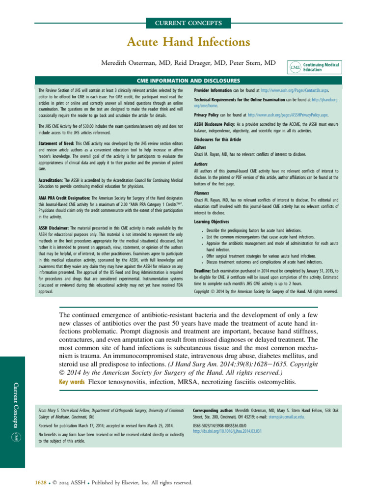 Acute Hand Infections Overview | PDF | Hand | Thumb