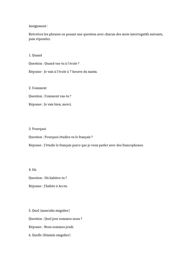 Questions et réponses en français | PDF
