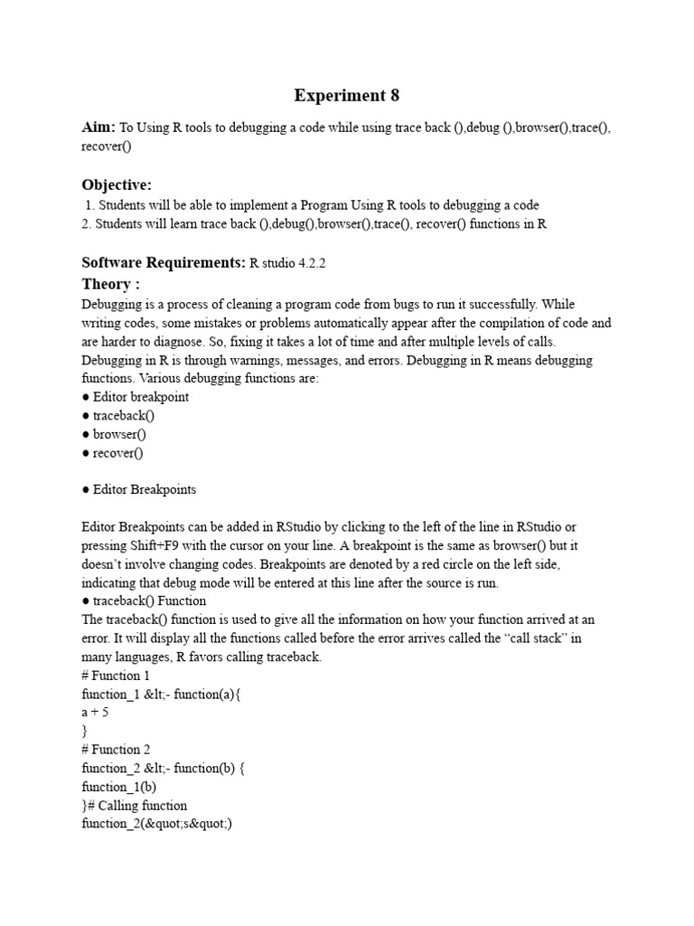 R Debugging: 6 Essential Functions | PDF | Debugging | Function ...