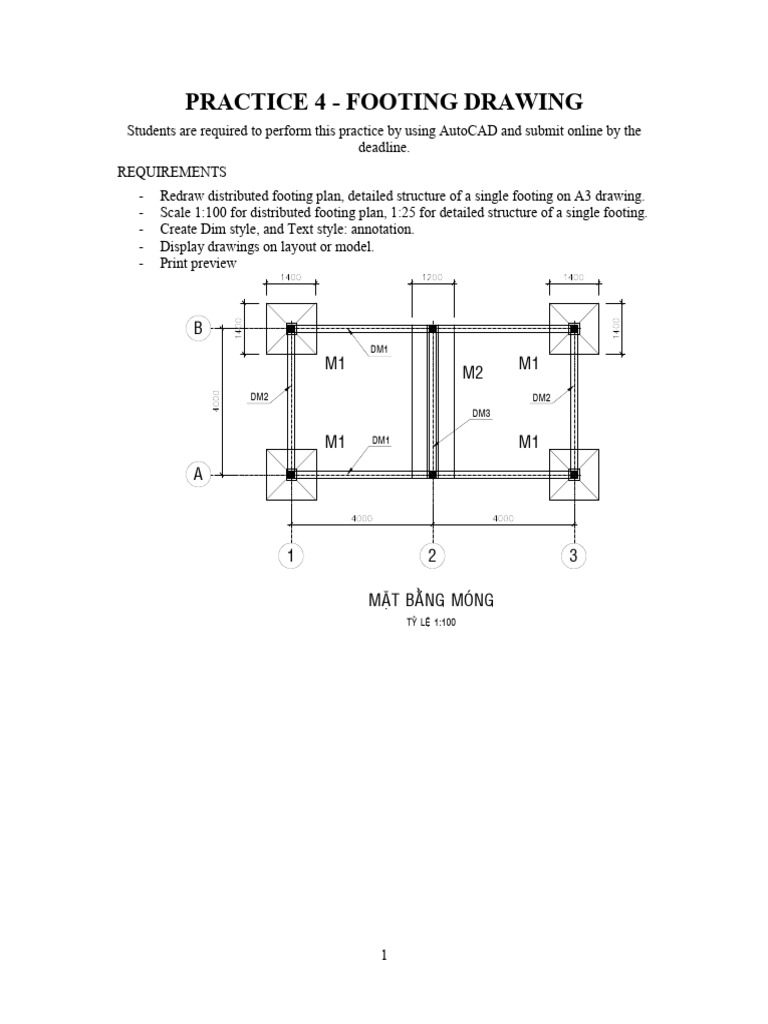 Practice - 4 Footing Drawing (Student Perform This Practice and Submit ...