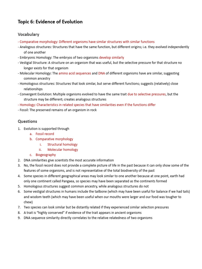 Unit 7 Topics 6-9 Vocab and Review Questiosn | PDF | Phylogenetic Tree ...
