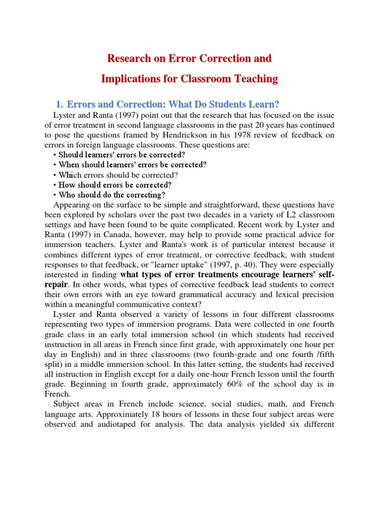 Recast Error Correction in Language Learning | PDF | Second Language ...