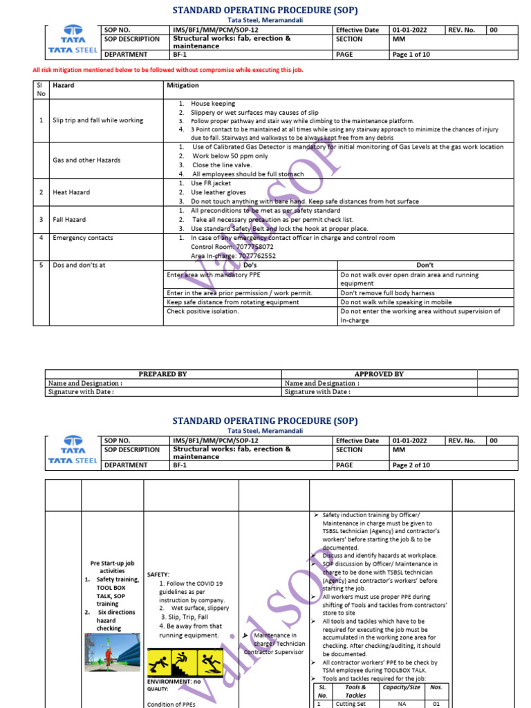 Tata Steel SOP: Structural Safety Guidelines | PDF | Personal ...