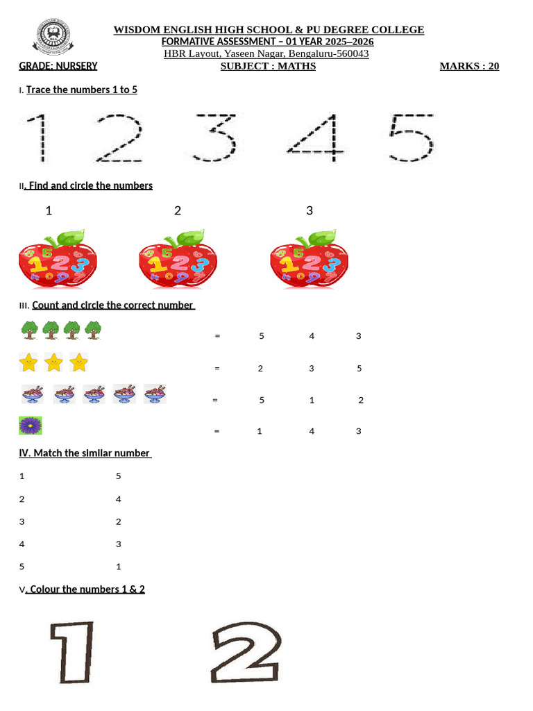 Nursery Maths Assessment Paper 2025 | PDF
