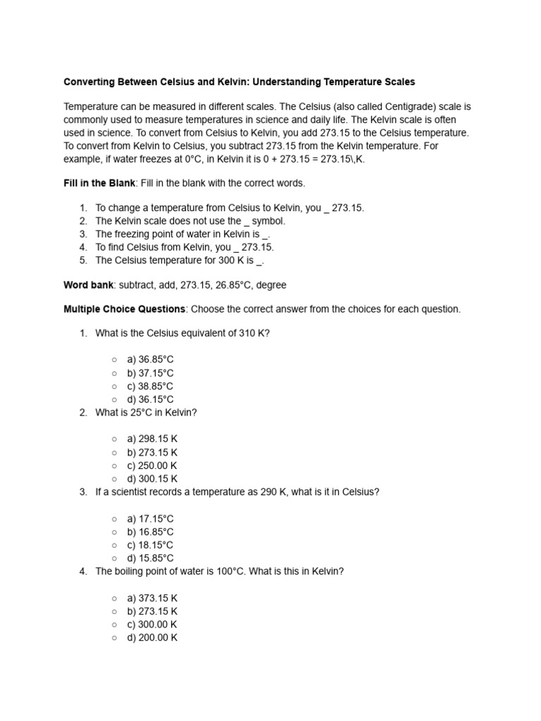 Converting Between Celsius and Kelvin- Understanding Temperature Scales ...