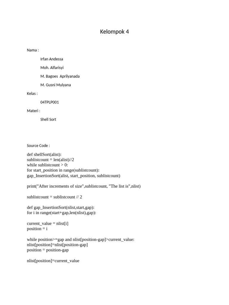 Shell Sort Algorithm Implementation | PDF