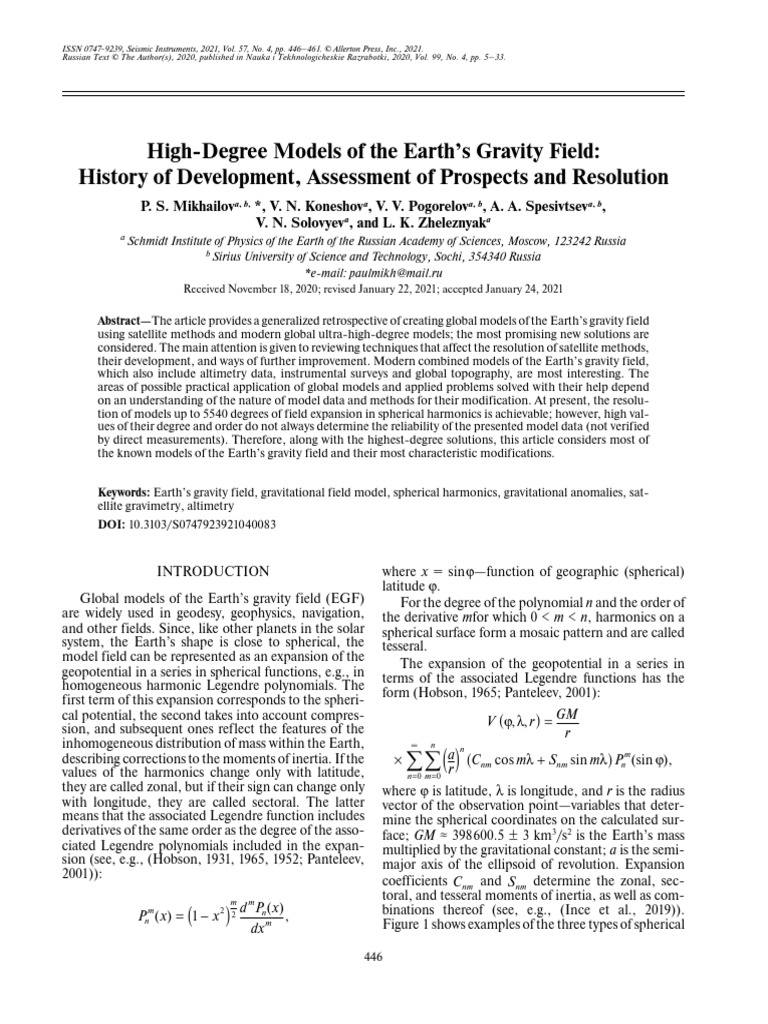 High-Degree Models of The Earth's Gravity Field: History of Development ...