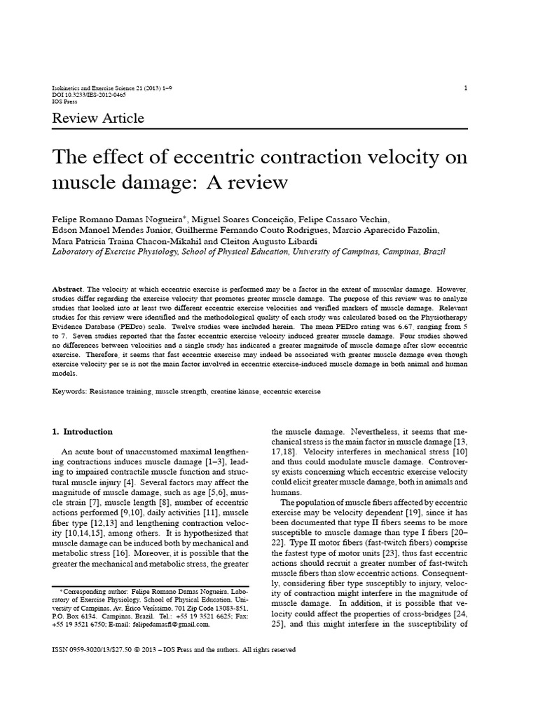 The Effect of Eccentric Contraction Velocity On Muscle Damage - A ...