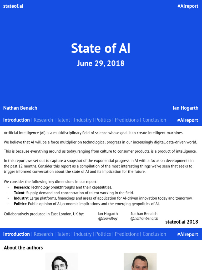 State of AI Report 2018 Overview | PDF | Machine Learning | Graphics ...