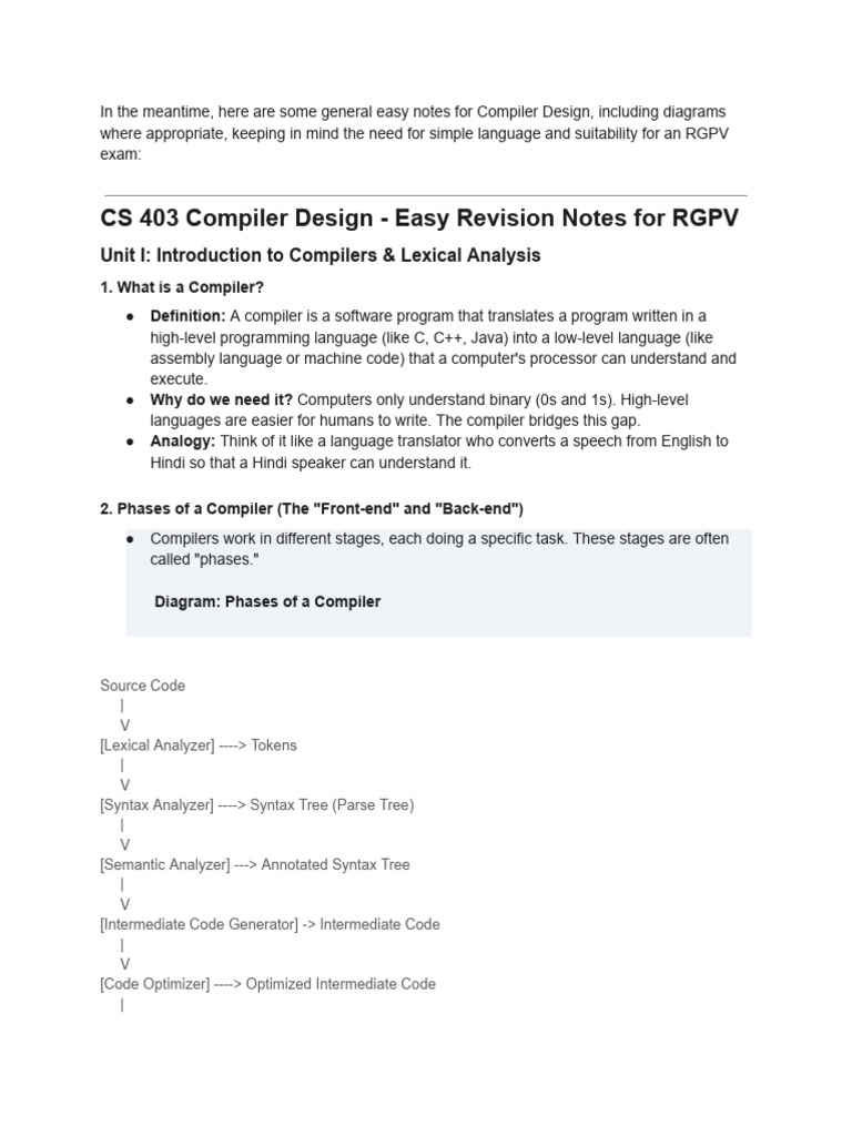 RGPV Compiler Design Revision Notes | PDF | Parsing | Computer Programming