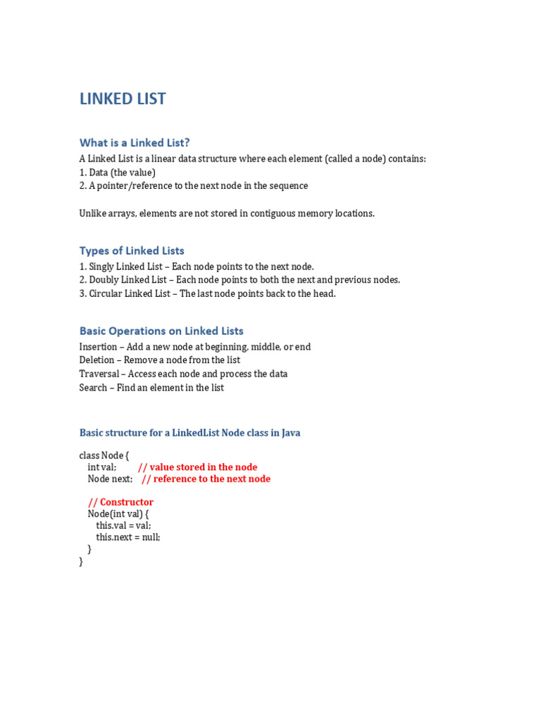 Java Linked List Operations Overview | PDF | Data Management | Computer ...