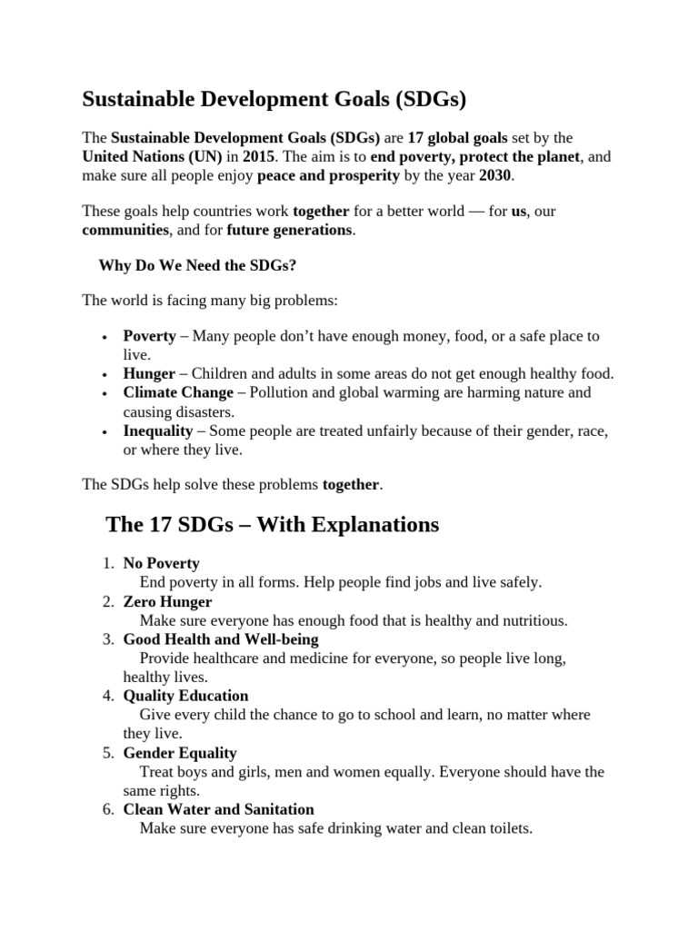 Sustainable Development Goals (SDGS) | PDF | Poverty | Poverty ...