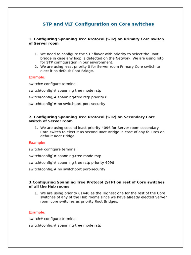 Core Switches VLT and STP Configuration On Core Switches | PDF ...