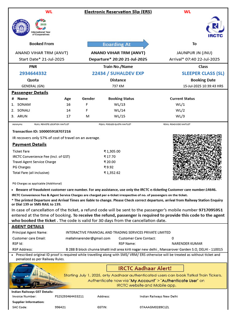 ANVT Booking Details for July 2025 | PDF | Public Transport | Transport