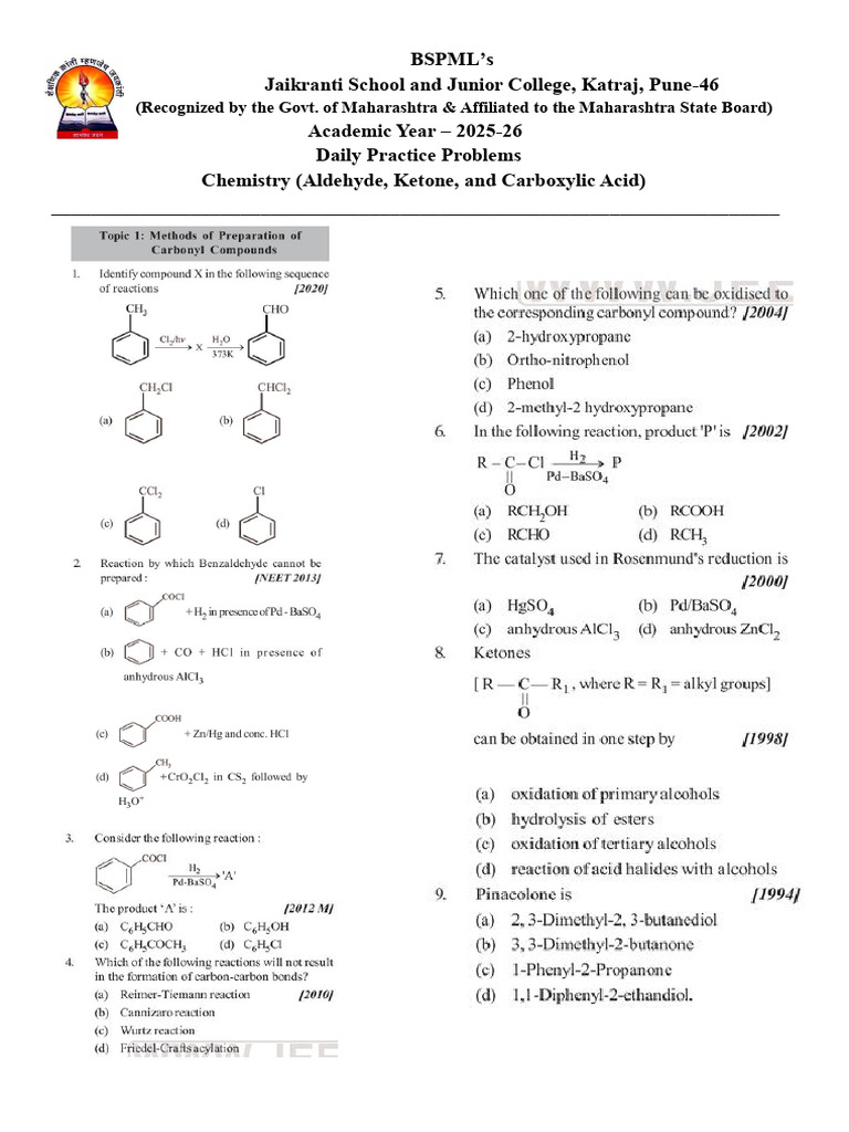Daily Chemistry Practice Problems 2025-26 | PDF