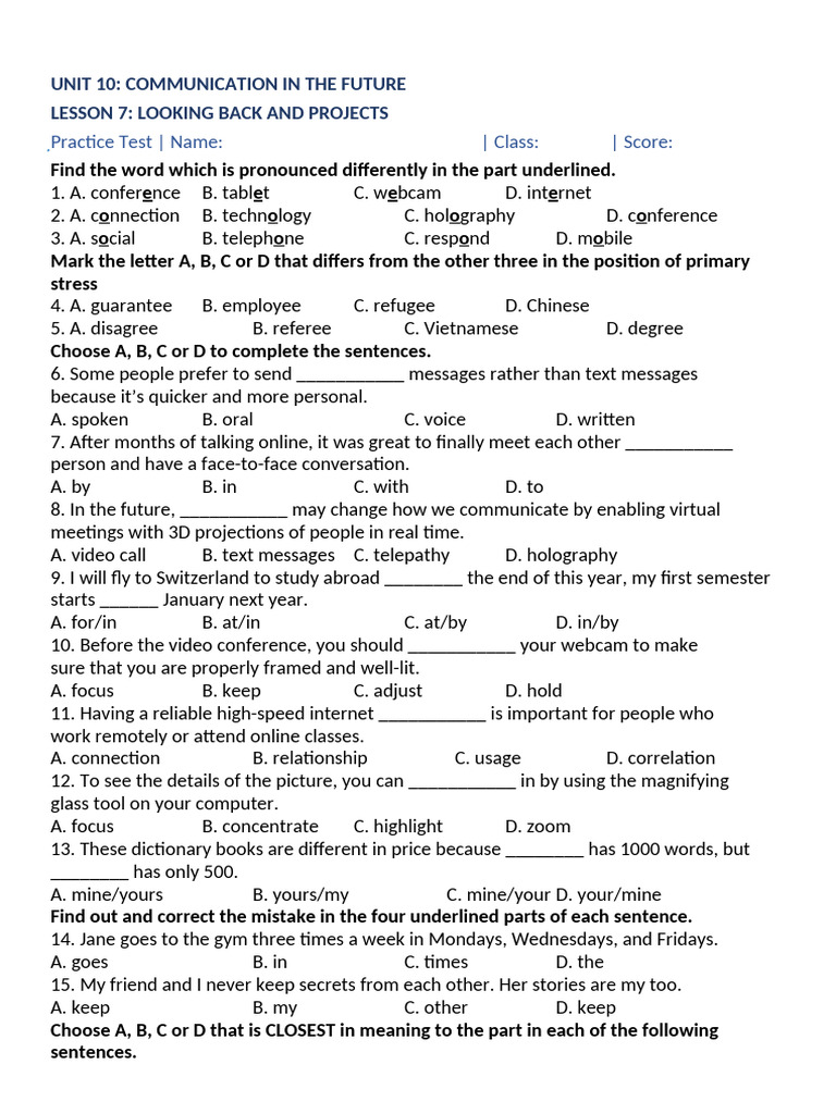 G8 Unit 10 Practice Test. | PDF | Computer Network | Communication