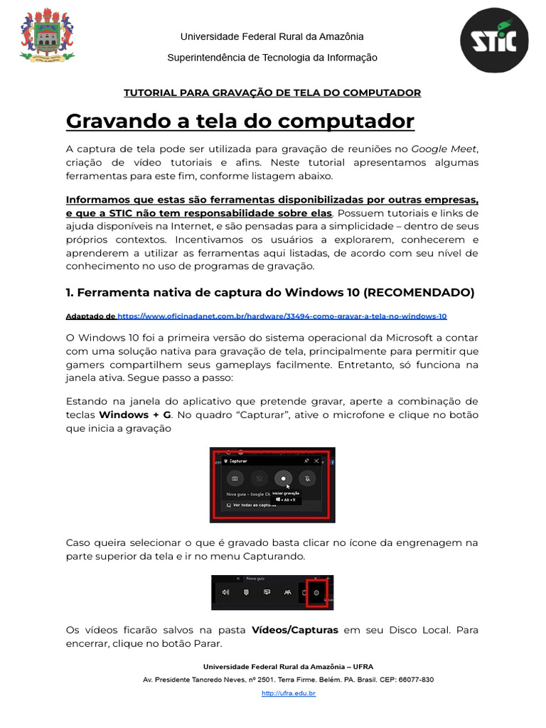 Tutorial de Gravação de Tela no PC | PDF | Windows 10 | Microsoft Windows