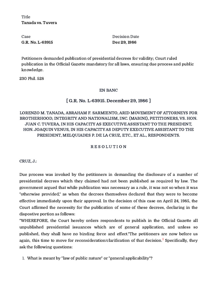 Mandatory Publication of Laws in the Philippines | PDF | Statute | Due ...