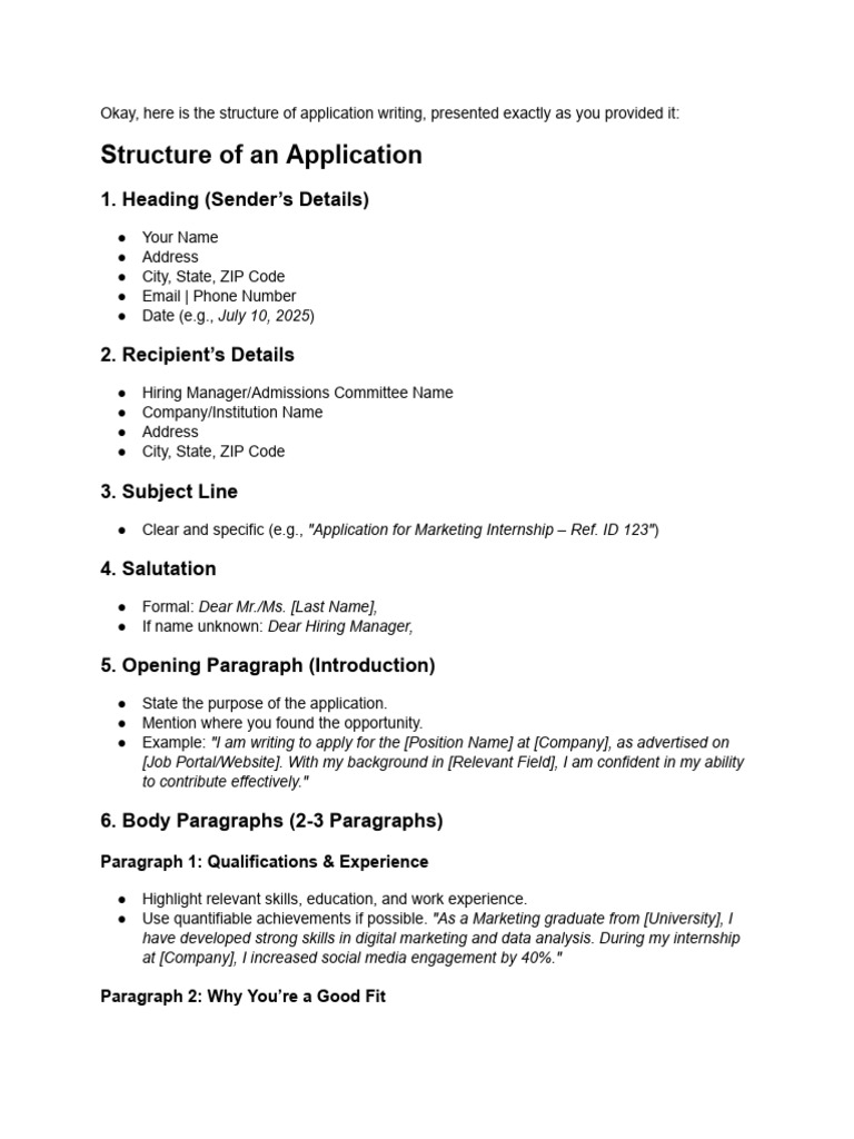 Application Writing Structure Guide | PDF | Digital Marketing