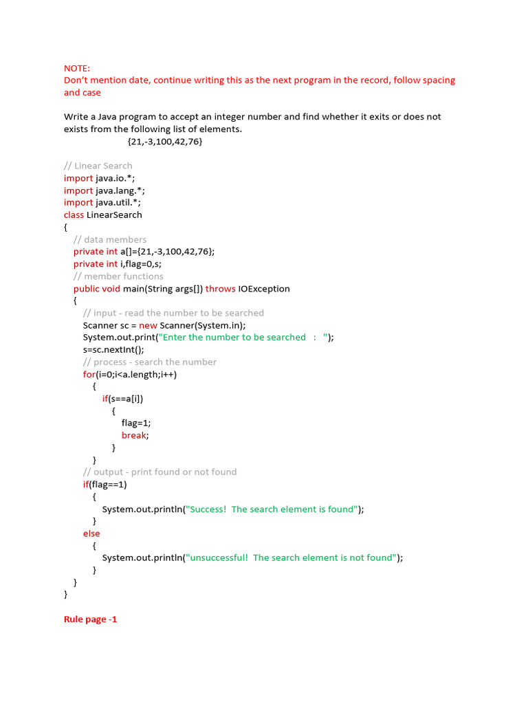 Java Linear Search Program Example | PDF