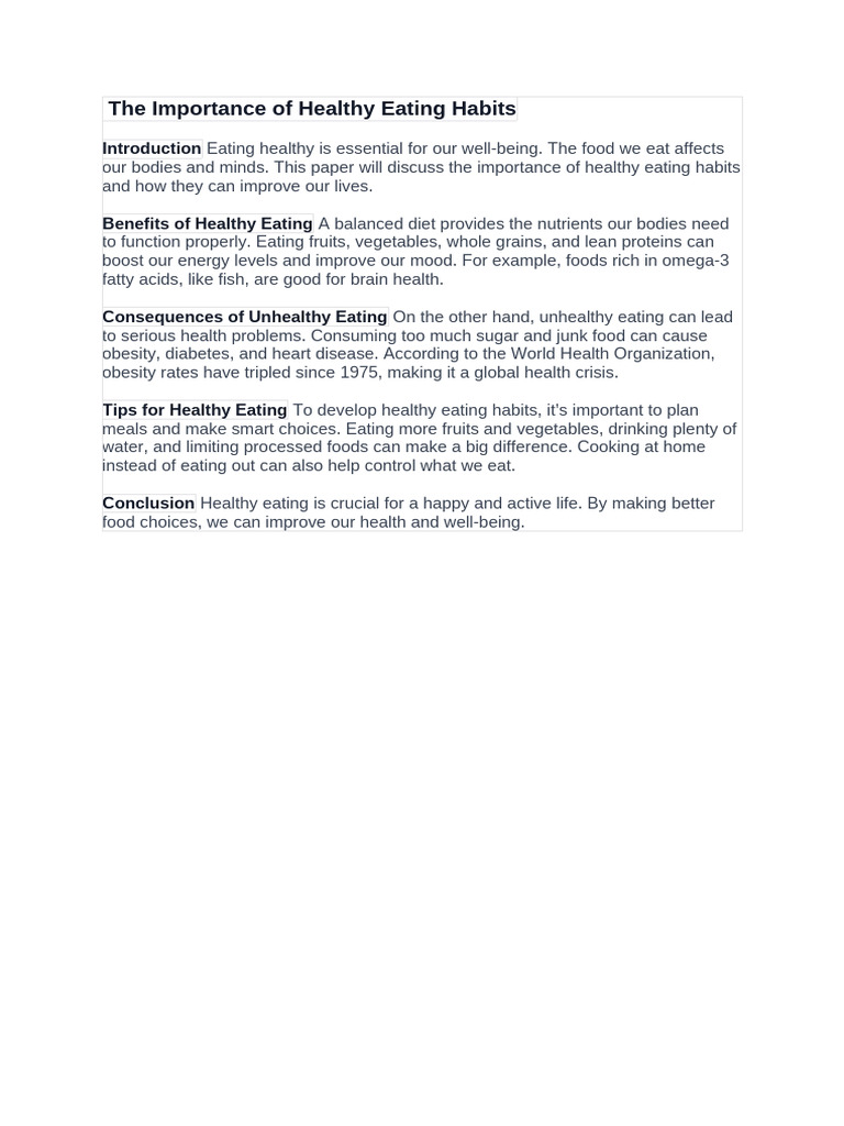 Importance of Healthy Eating Habits | PDF