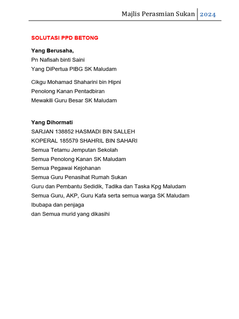 Perasmian Sukan SK Maludam 2024 | PDF