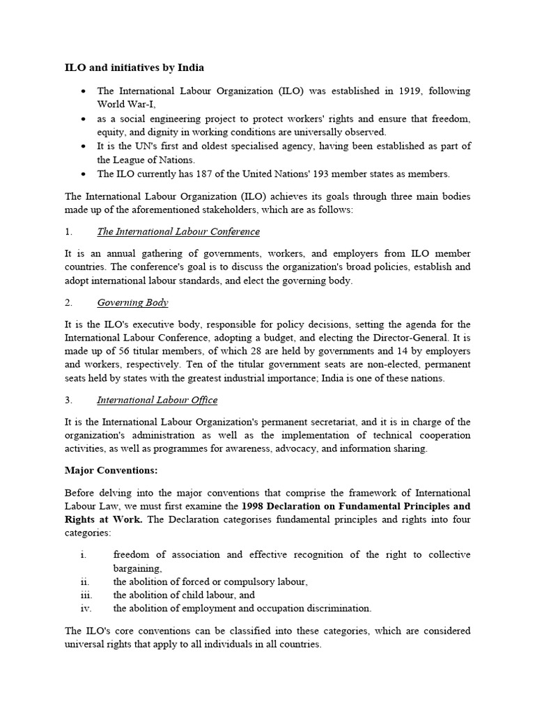 ILO and Initiatives by India | PDF | International Labour Organization ...