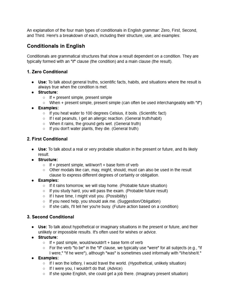 Four Types of English Conditionals Explained | PDF | Verb | Linguistics