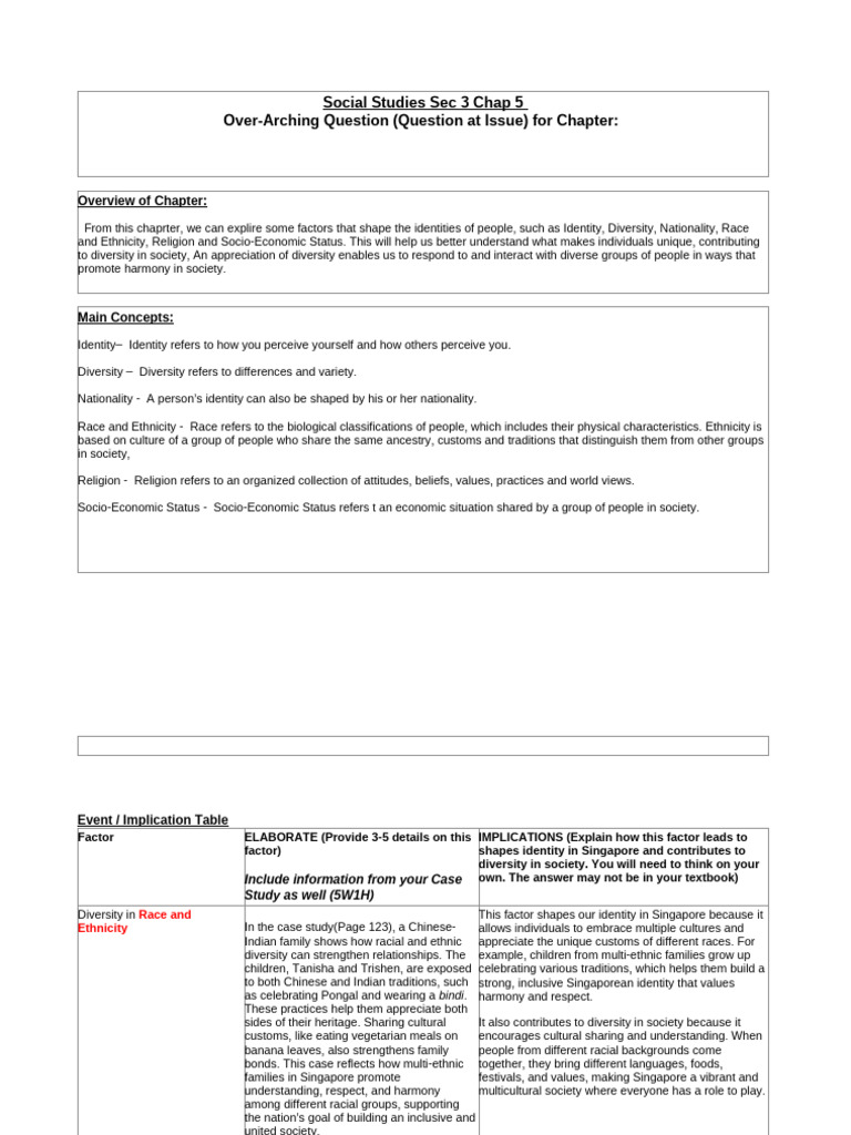Sec 3 Social Studies: Identity & Diversity | PDF | Multiculturalism ...