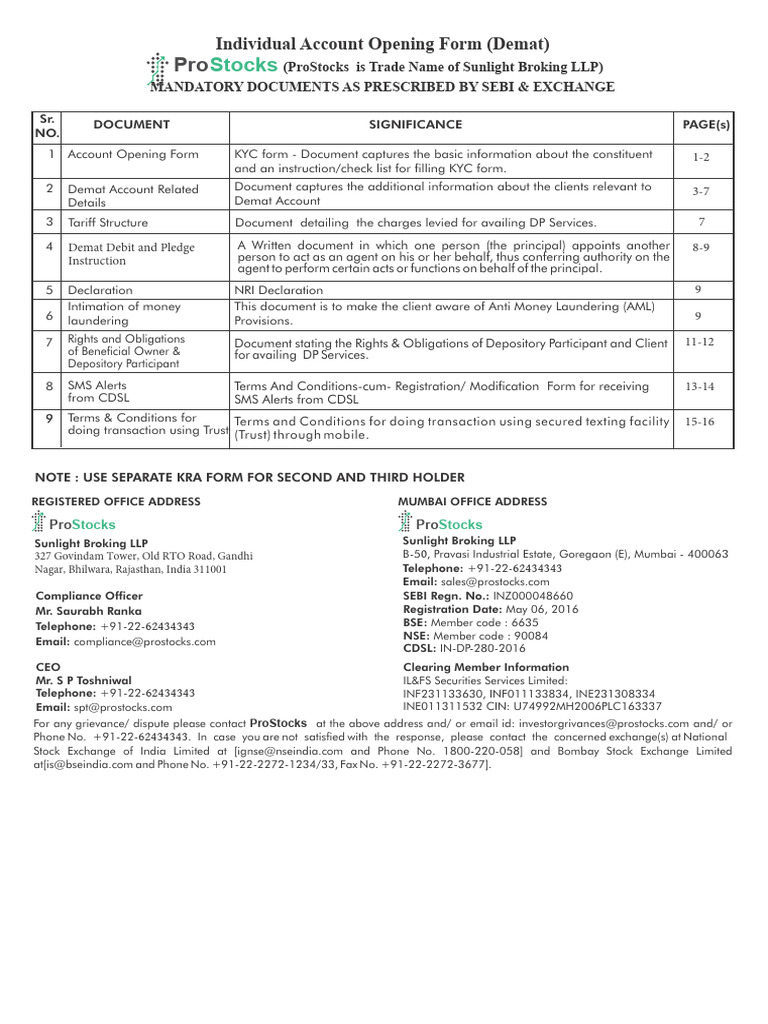 Individual Demat Account Opening Form | PDF | Identity Document | Money ...