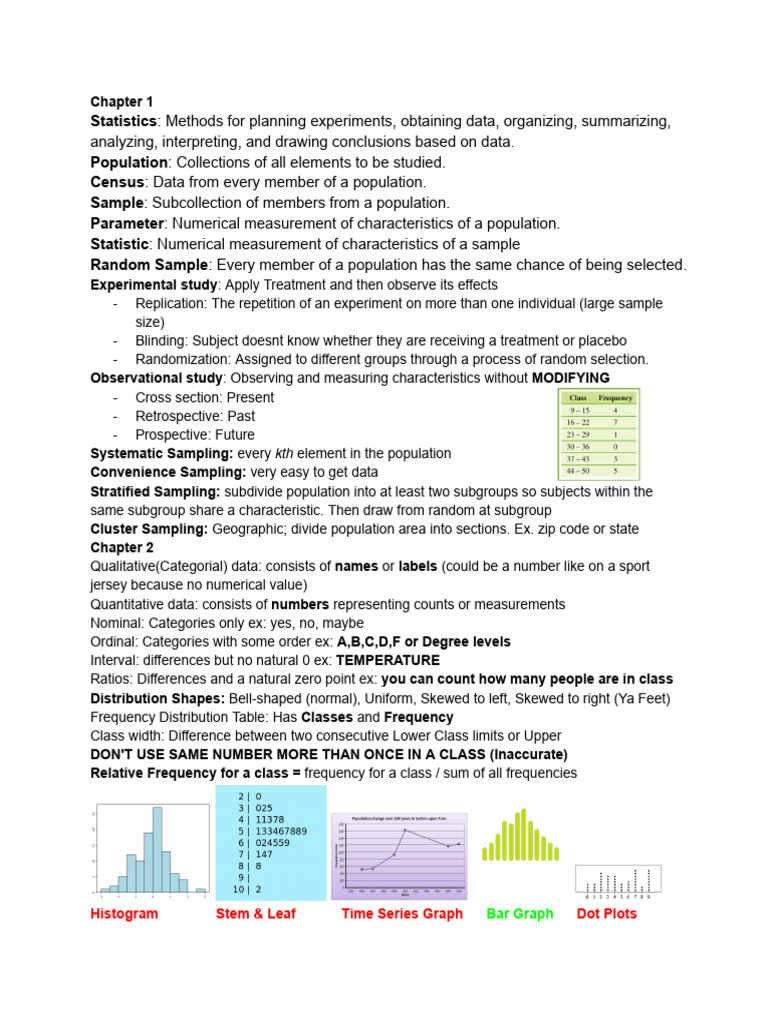 Biostatistics Exam 1 Cheat Sheet | PDF | Sampling (Statistics) | Experiment